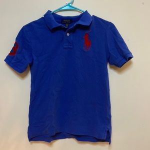 Polo by Ralph Lauren. Boys sz 10/12. Blue and red polo shirt. EUC.